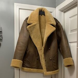 Free People+We The Free Reversible Brown and Tan Shearling Coat
